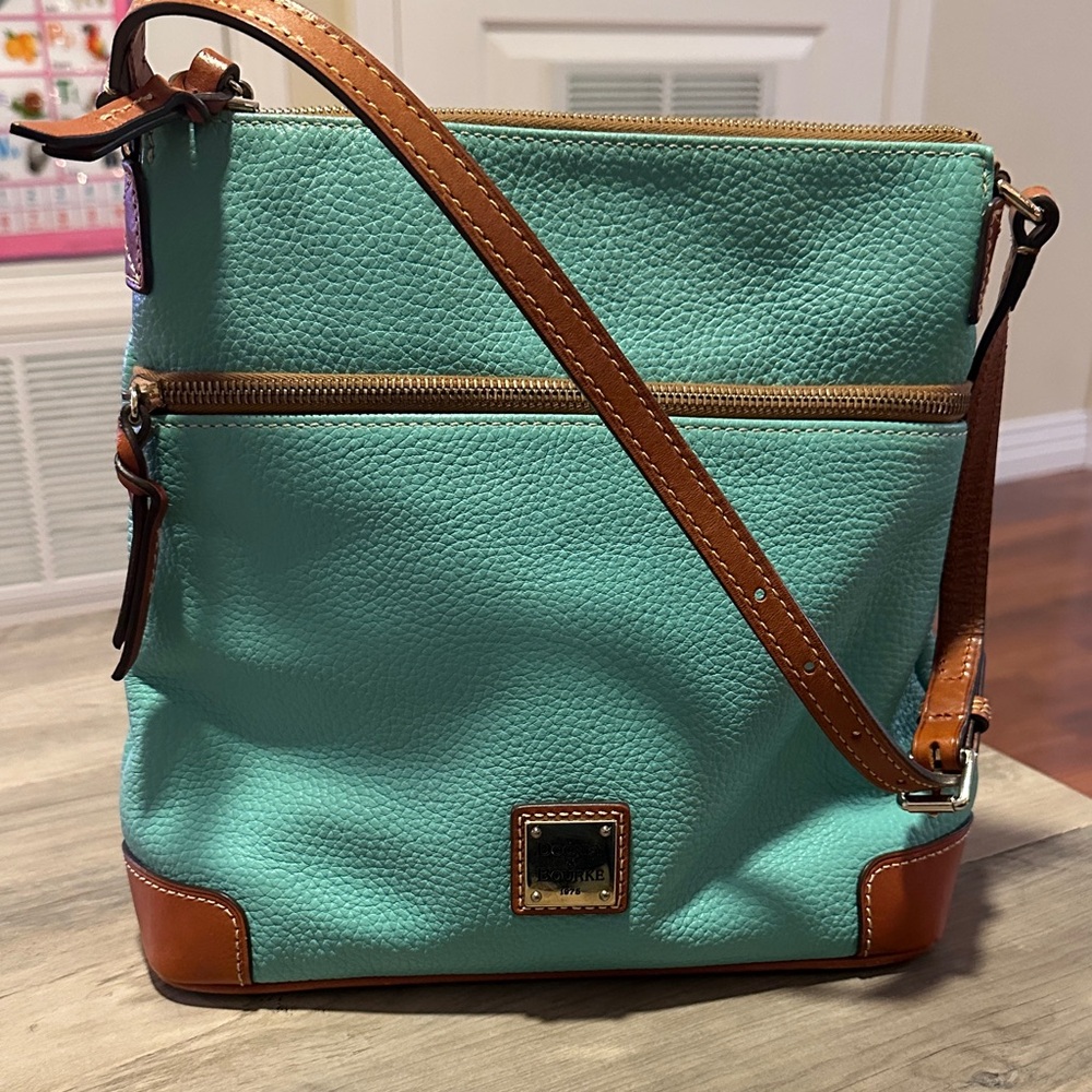 Dooney & Bourke Turquoise and Tan Leather Shoulder Bag